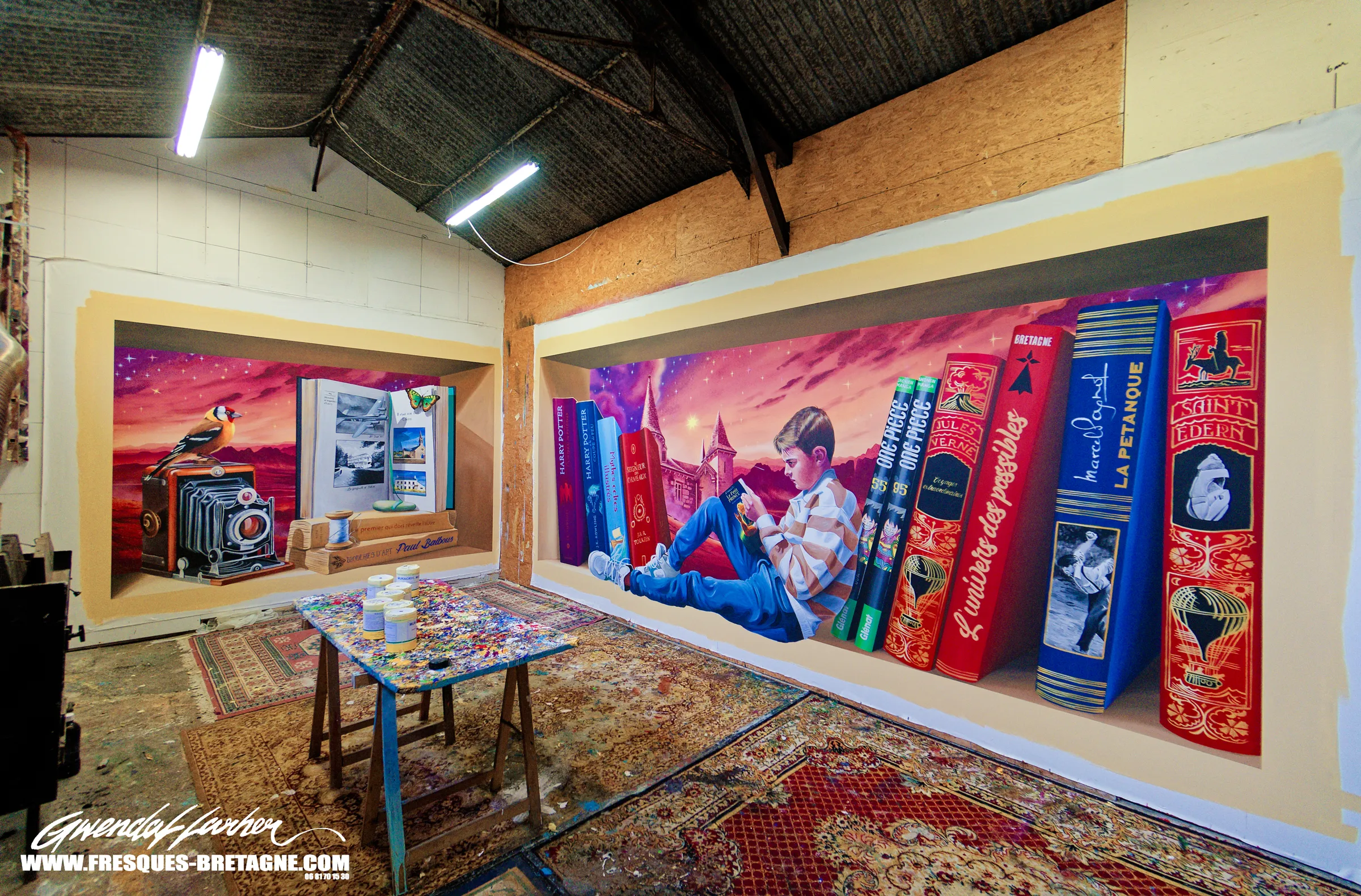 Portrait peint en atelier sur toile marouflée, panneau de la fresque du lycée de Pleyben.